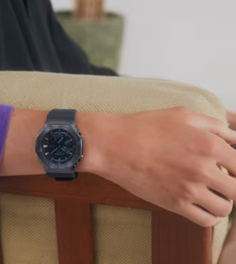 Navy Dial Resin Strap Hybrid Watch