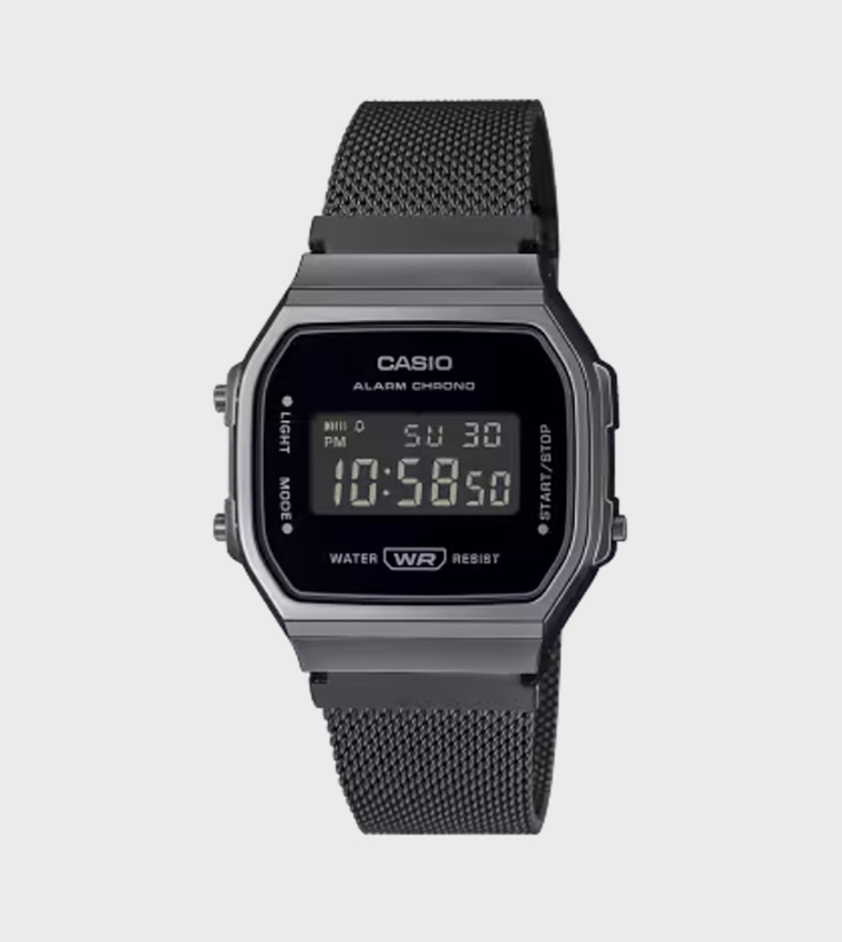 Buy Casio Square Dial Stainless Steel Strap Digital Watch In Dark Grey ...