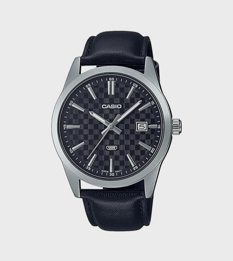 Black Dial Leather Strap Analog Watch