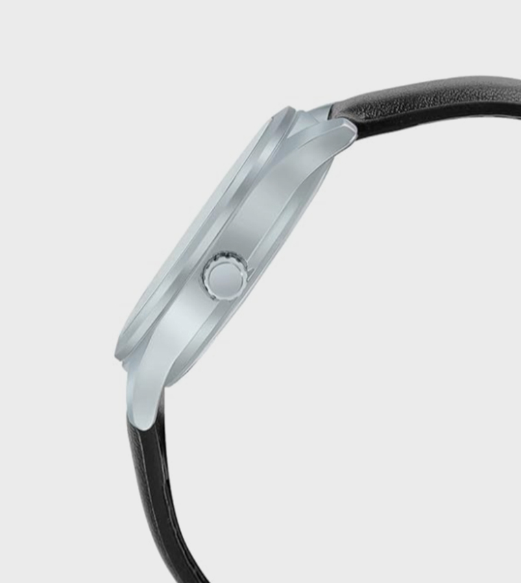 Black Dial Leather Strap Analog Watch