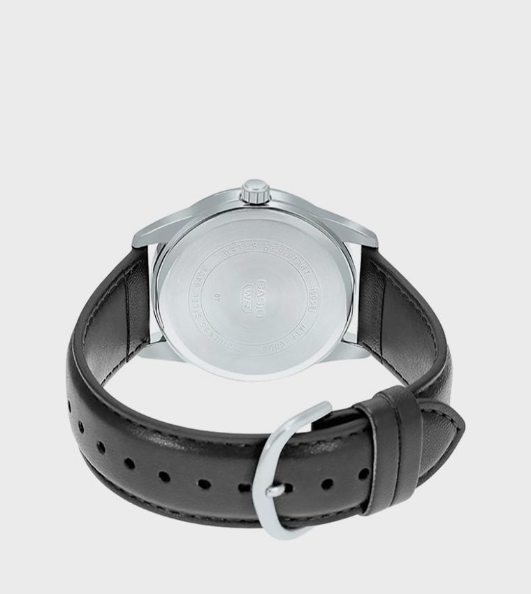 Black Dial Leather Strap Analog Watch