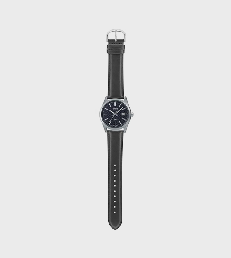 Black Dial Leather Strap Analog Watch