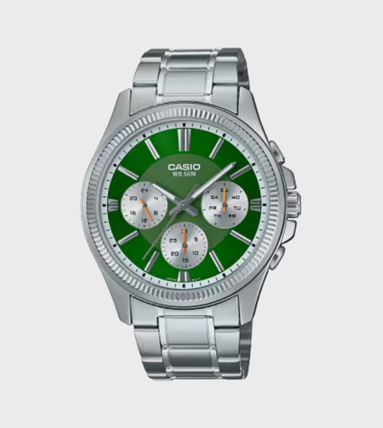 Green Dial Stainless Steel Strap Analog Watch
