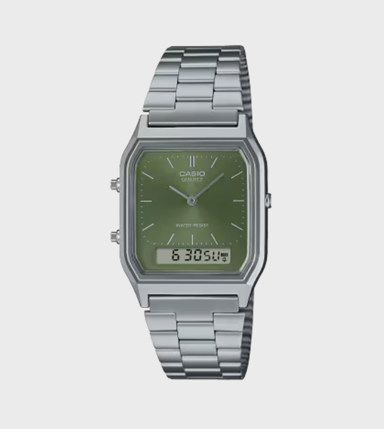 Green Dial Stainless Steel Strap Hybrid Watch