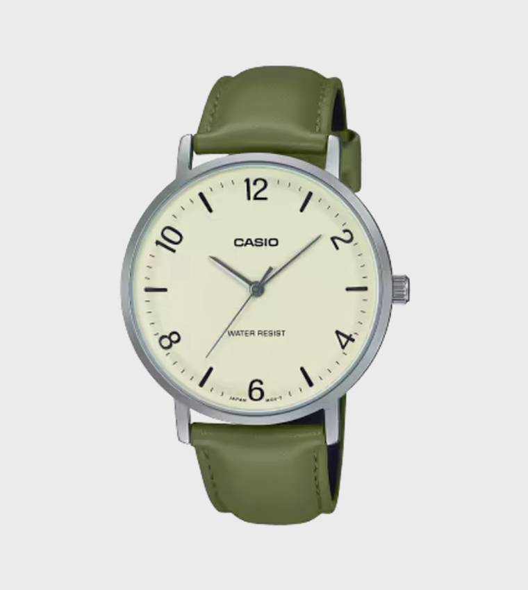 White Dial Leather Strap Analog Watch