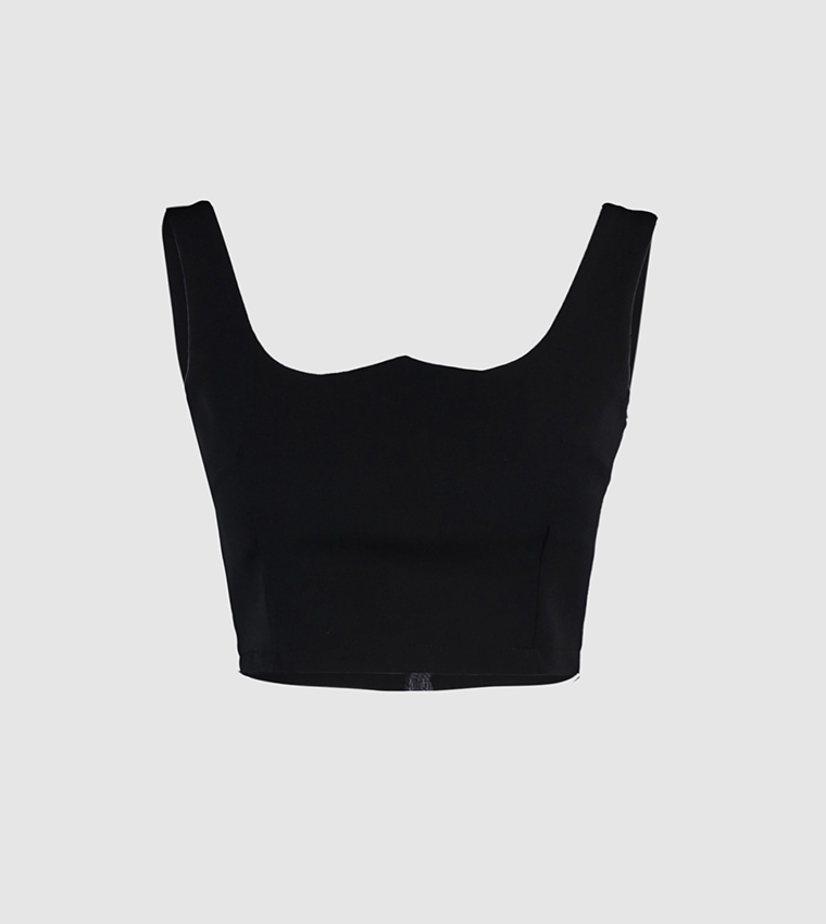 Strap Sleeves Basic Crop Top 