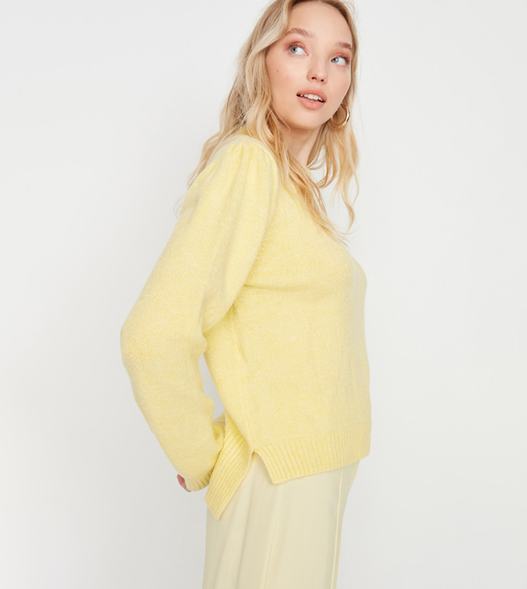 Buy Trendyol Solid Long Sleeve Casual Sweater In Yellow 6thStreet Bahrain