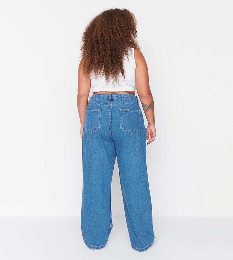 Buy Trendyol High Waist Wide Leg Jeans In Blue