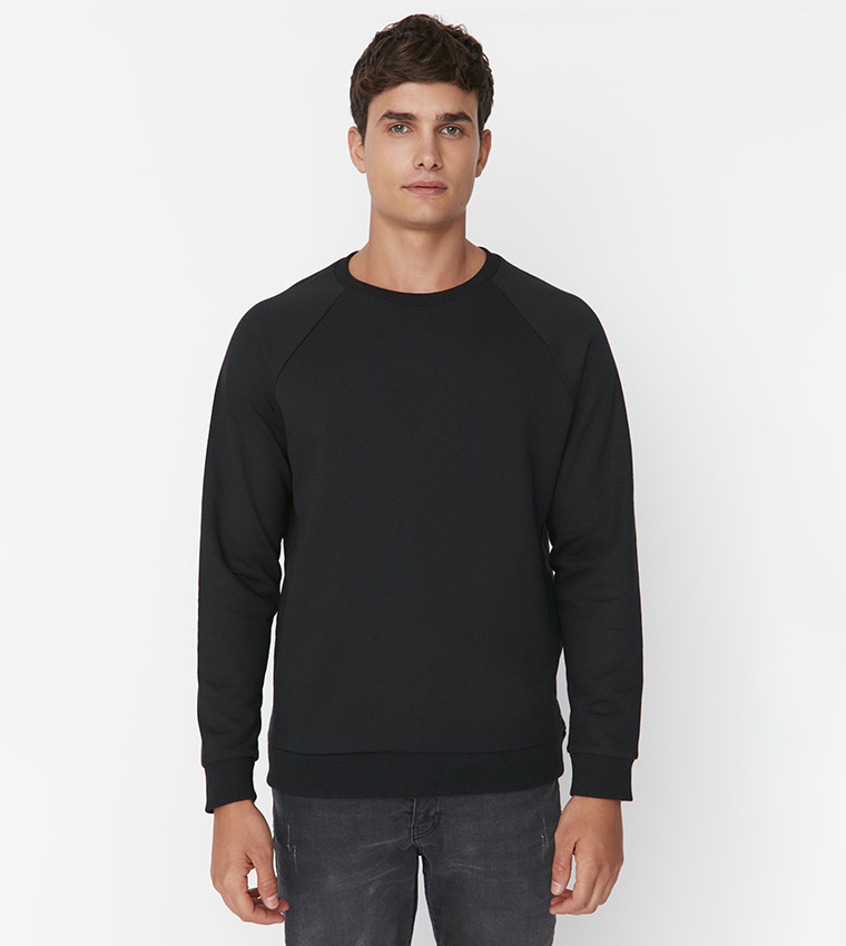 Plain black cheap crew neck