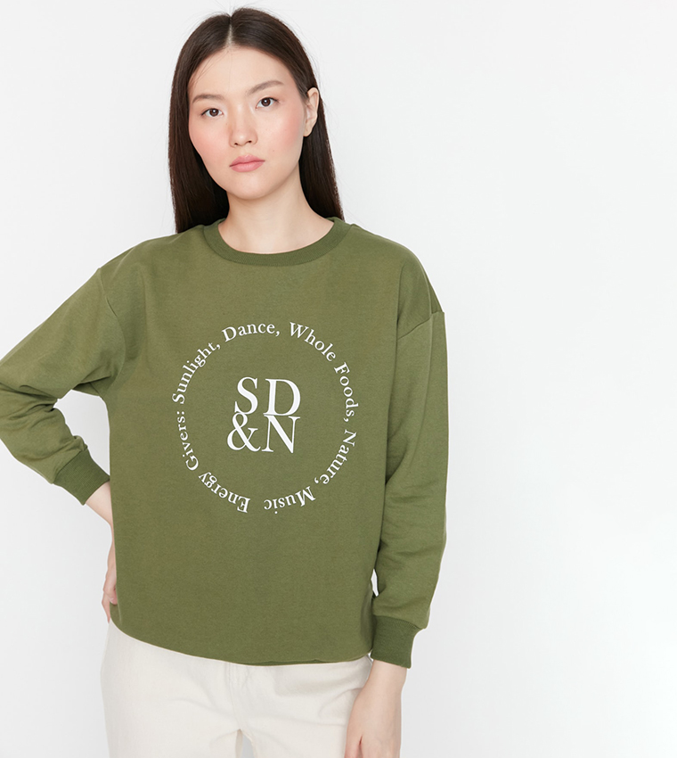 Buy Trendyol Printed Oversize Thin Fleece Knitted Sweatshirt In