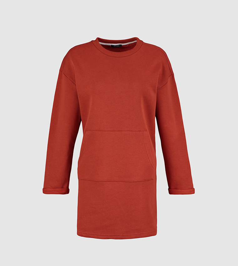 Buy Trendyol Solid Round Neck Long Sleeve Shift Dress In Orange | 6thstreet  Oman