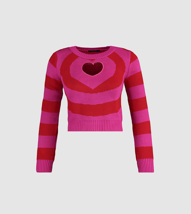 Buy Trendyol Heart Cut Out Jacquard Knit Sweater In Pink - Main Image
