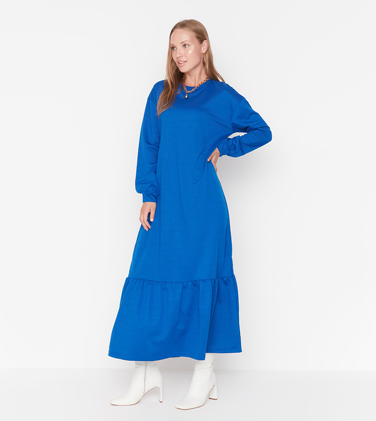 Buy Trendyol Saks Ruffle Detailed Knitted Dress In Royal Blue | 6thstreet  Qatar
