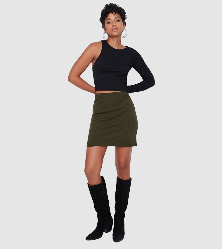 Buy Trendyol Solid Mini Skirt In Green 6thStreet Bahrain