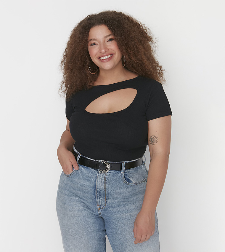Cut Out Ribbed Casual Top