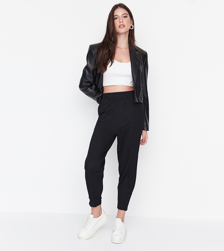 Black high rise online joggers