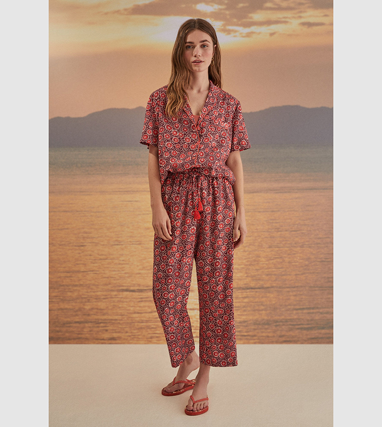 Buy Women'secret Floral Printed Short Sleeves Pyjama Set In Red