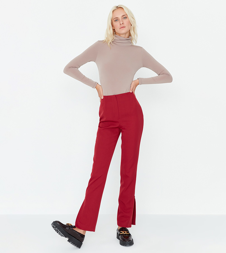 burgundy cigarette trousers Buy Trendyol Solid High Rise Cigarette Trousers In Burgundy