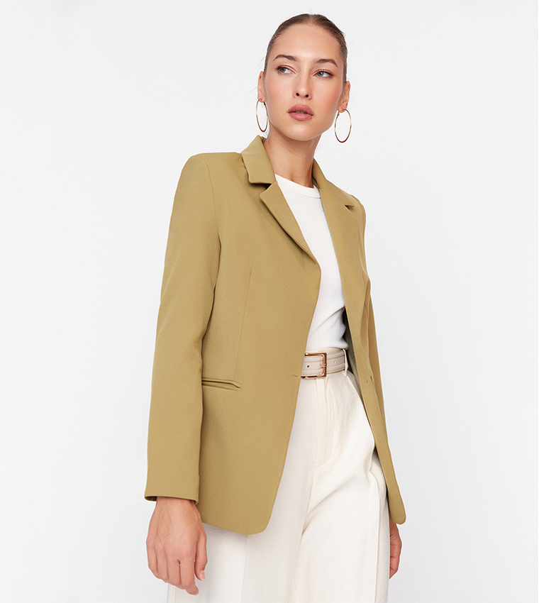 Khaki blazer jacket best sale