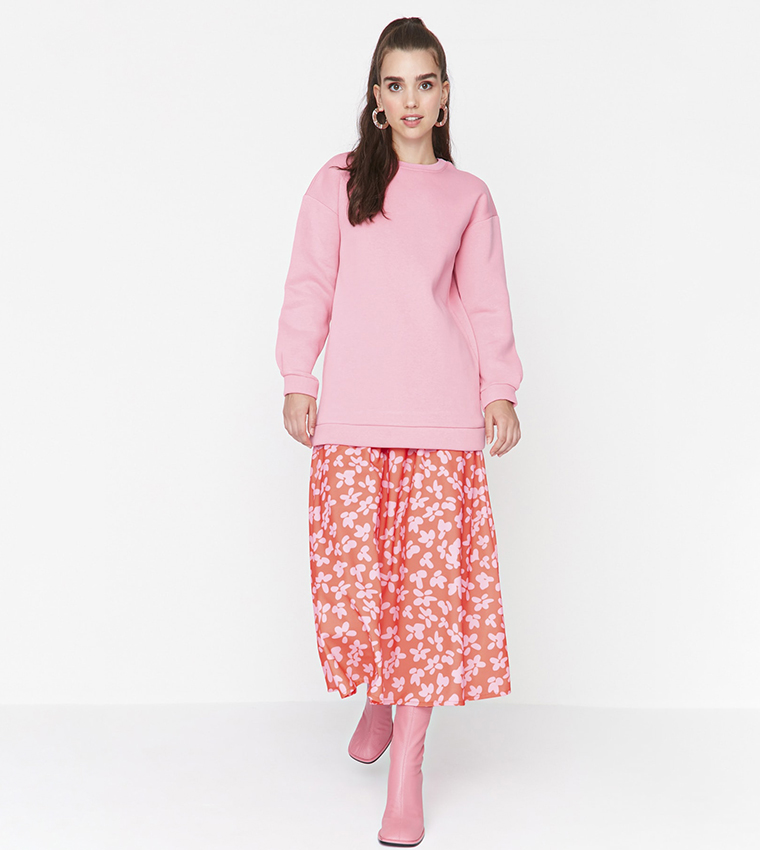 Printed Knitted Scuba Crepe Maxi Skirt
