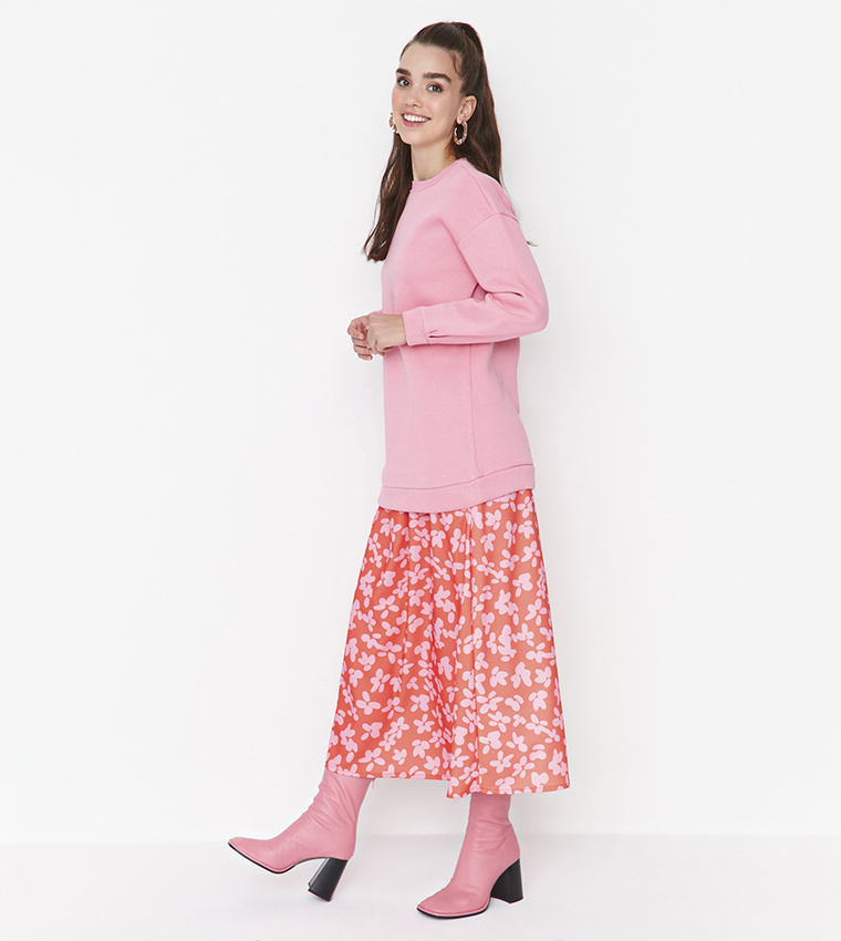Printed Knitted Scuba Crepe Maxi Skirt