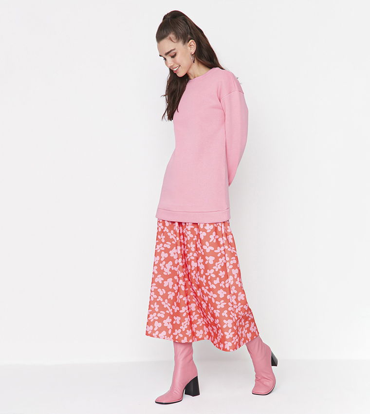 Printed Knitted Scuba Crepe Maxi Skirt