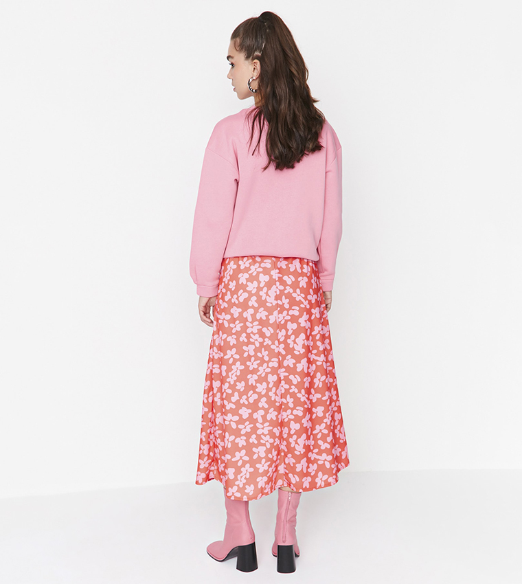 Printed Knitted Scuba Crepe Maxi Skirt