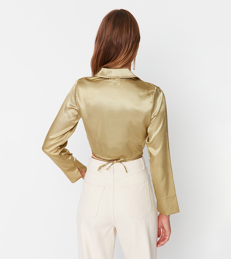 Shirt Collar Tie Up Casual Top