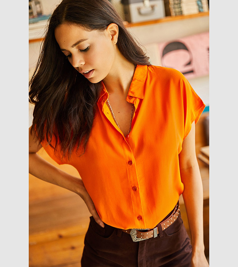 Orange button sale up shirt