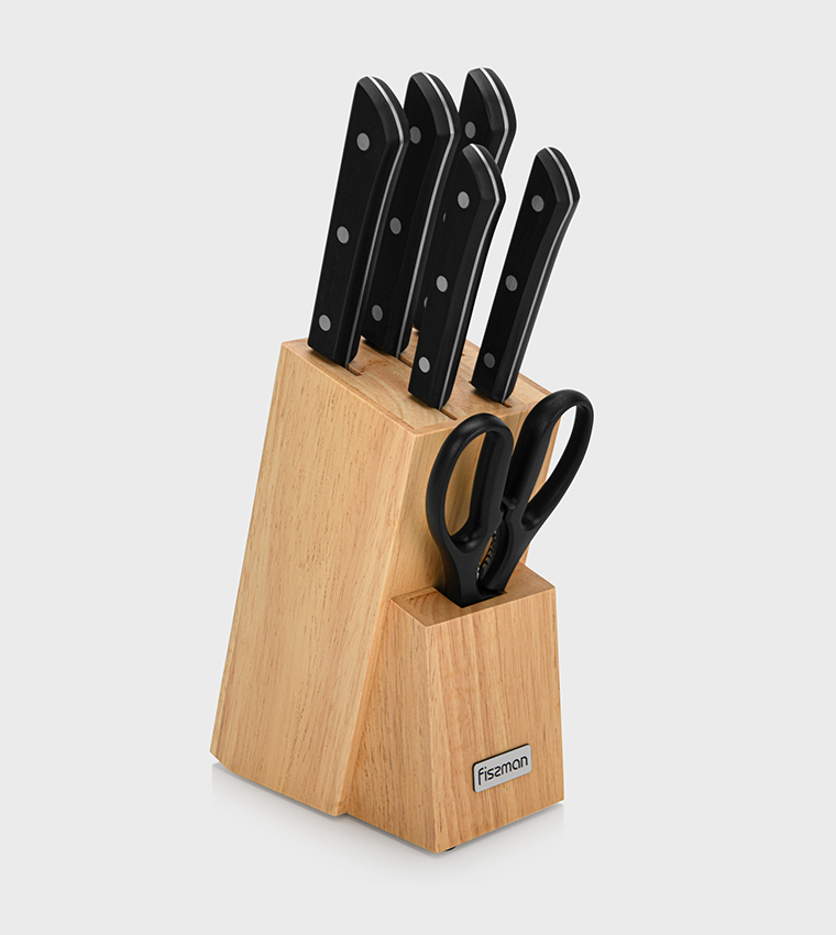 7-Piece Knife Set Kanematsu with Wooden Block X30Cr13 Steel