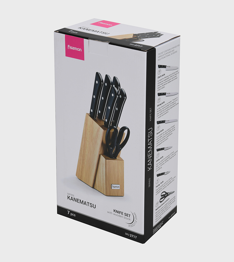 7-Piece Knife Set Kanematsu with Wooden Block X30Cr13 Steel
