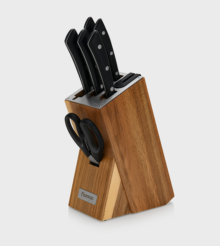 7-Piece Knife Set Weimar with Wooden Block with Built-In Sharpener X30Cr13 Steel