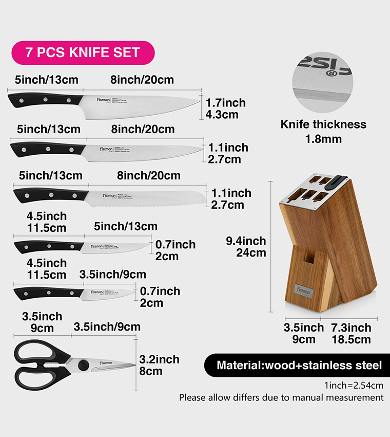 7-Piece Knife Set Weimar with Wooden Block with Built-In Sharpener X30Cr13 Steel