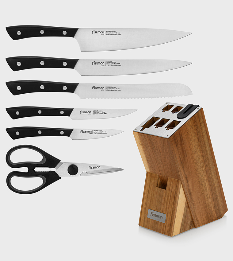 7-Piece Knife Set Weimar with Wooden Block with Built-In Sharpener X30Cr13 Steel