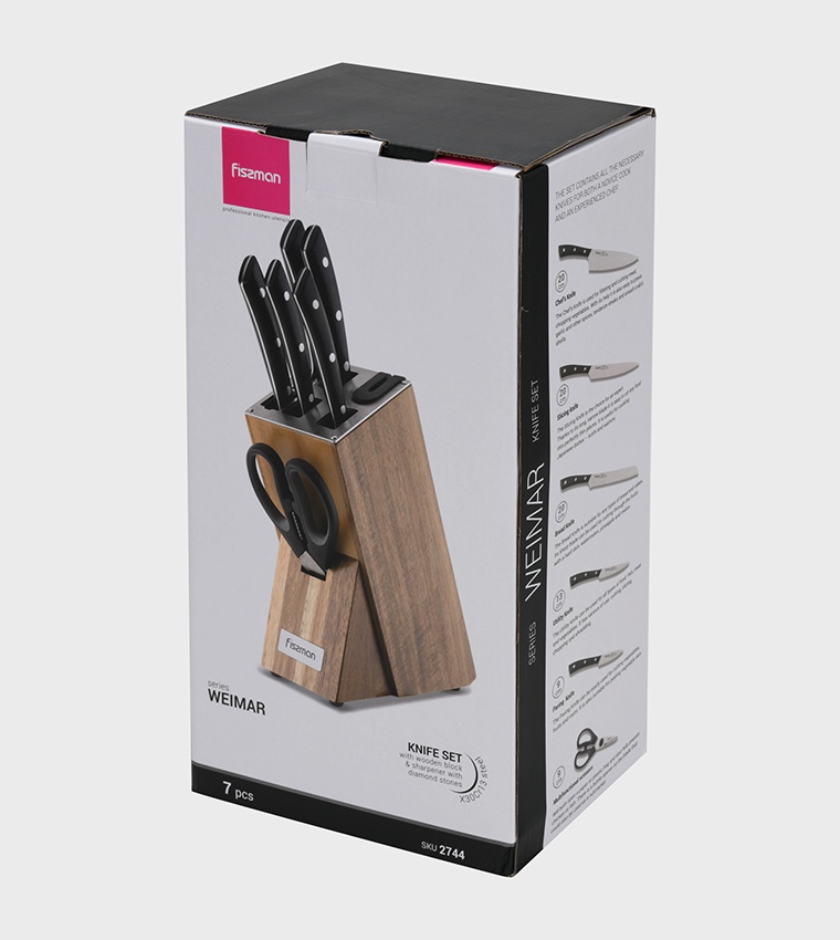 7-Piece Knife Set Weimar with Wooden Block with Built-In Sharpener X30Cr13 Steel