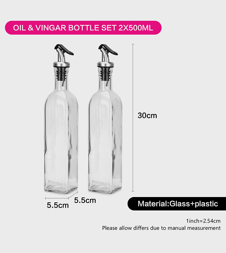2-Piece Oil and Vinegar Glass Bottle Set, 2x500ml