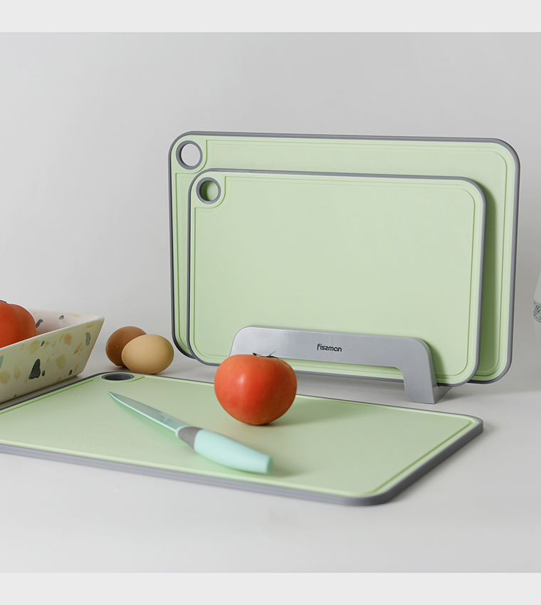 3-Piece Chopping Boards with Holder, 41x28 cm, 36x24 cm, 31x20 cm