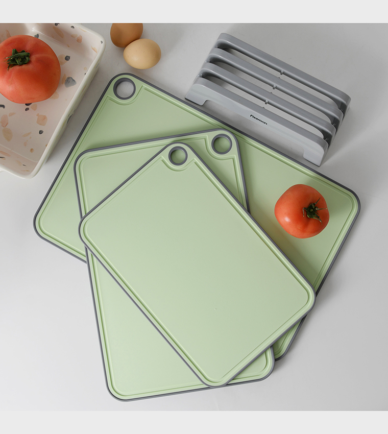 3-Piece Chopping Boards with Holder, 41x28 cm, 36x24 cm, 31x20 cm