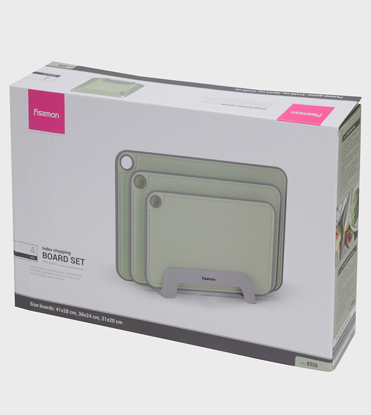 3-Piece Chopping Boards with Holder, 41x28 cm, 36x24 cm, 31x20 cm