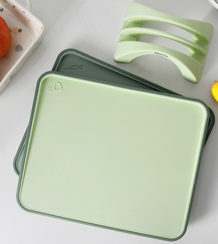 2-Piece Index Chopping Boards with Holder, 34x28 cm