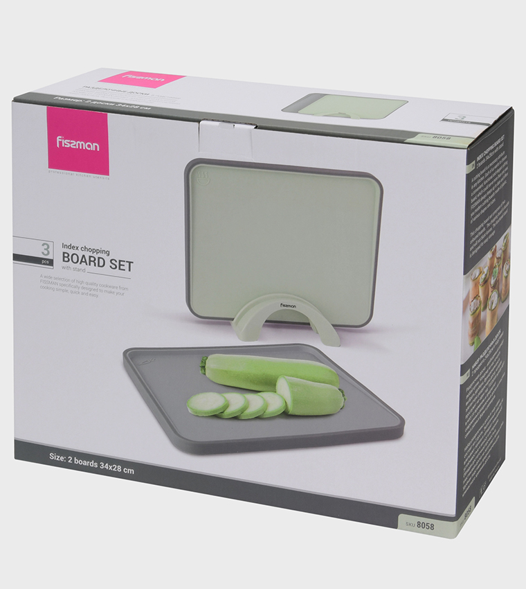 2-Piece Index Chopping Boards with Holder, 34x28 cm