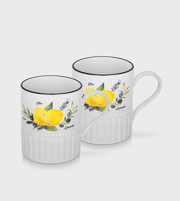 Set of 2 Porcelain Mugs Lemon Provence Series, 400 ml