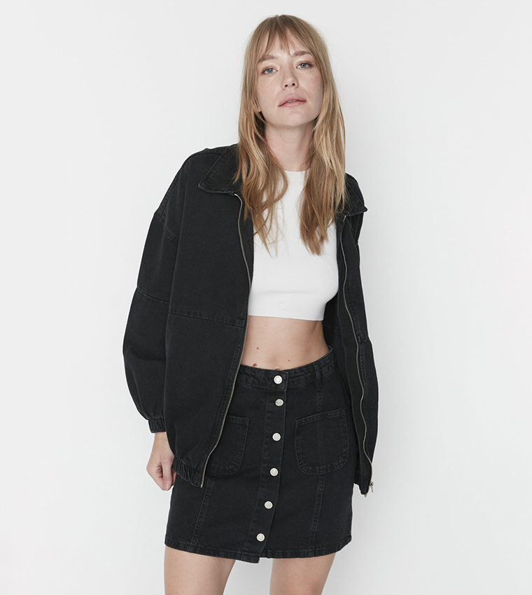 Black cropped clearance jacket denim