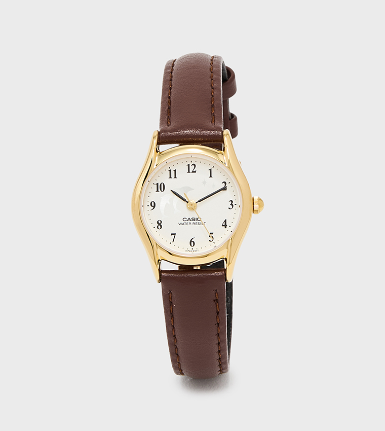 White Dial Leather Strap Analog Watch