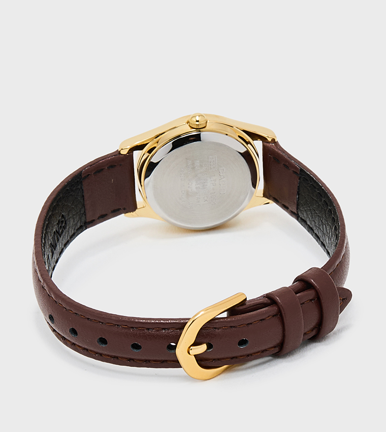 White Dial Leather Strap Analog Watch