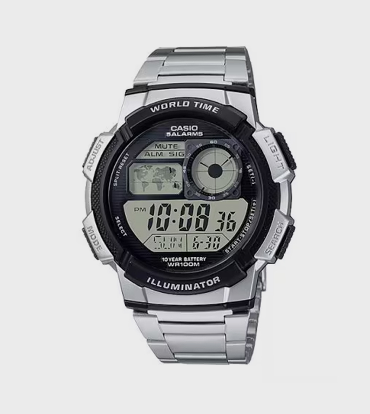 Round Dial Stainless Steel Strap Digital Watch