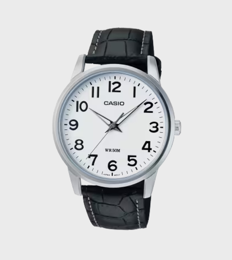 ساعة أنالوج بسوار جلد بقرص ذهبي