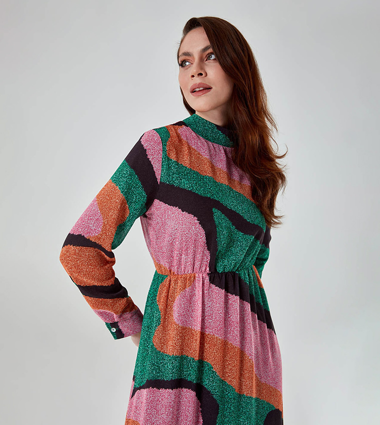Patterned Mock Neck Maxi Dress