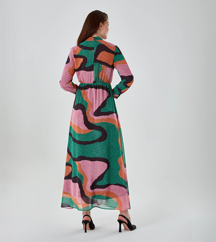 Patterned Mock Neck Maxi Dress