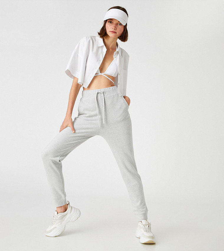 Buy Koton Ribbed Elastic Waist Jogger Sweatpants In Grey 6thStreet UAE